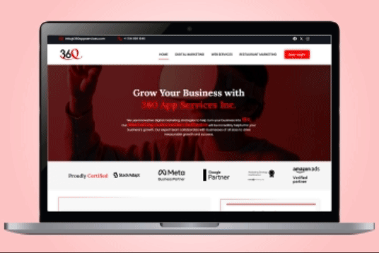 360 App Services website shown on a laptop