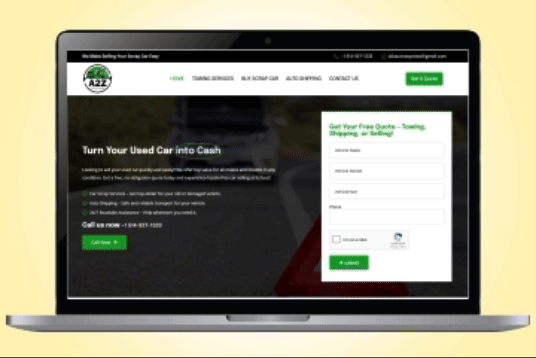 A2Z Auto Express website shown on a laptop