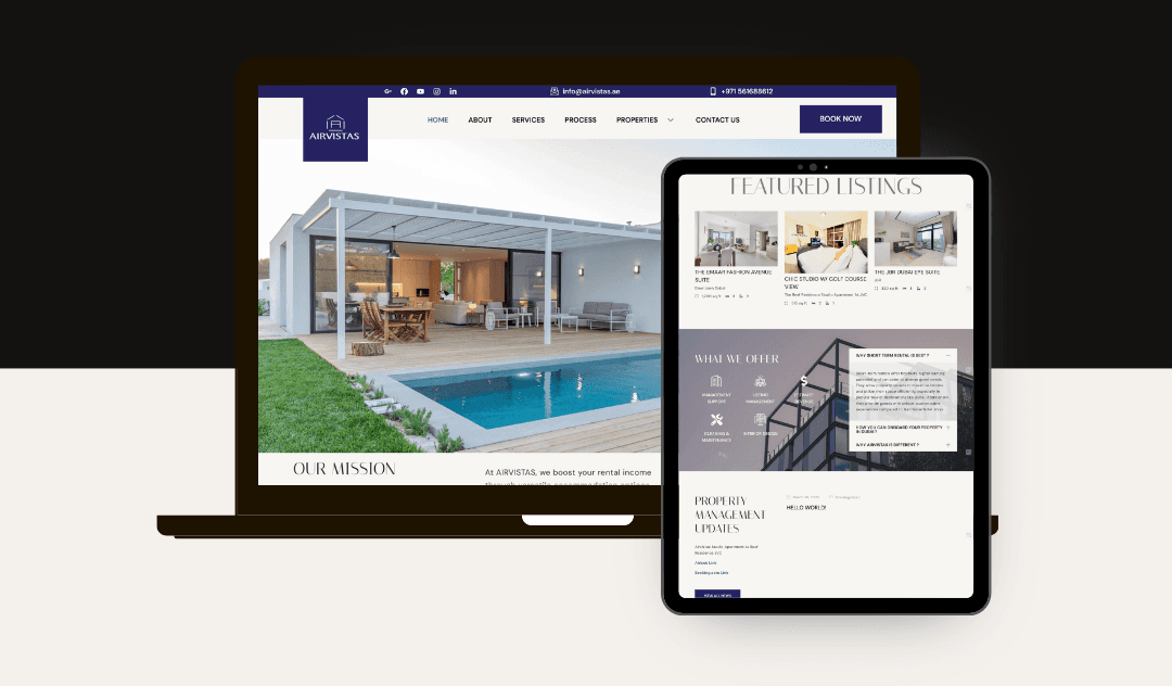 Airvistas property website shown on laptop and tablet