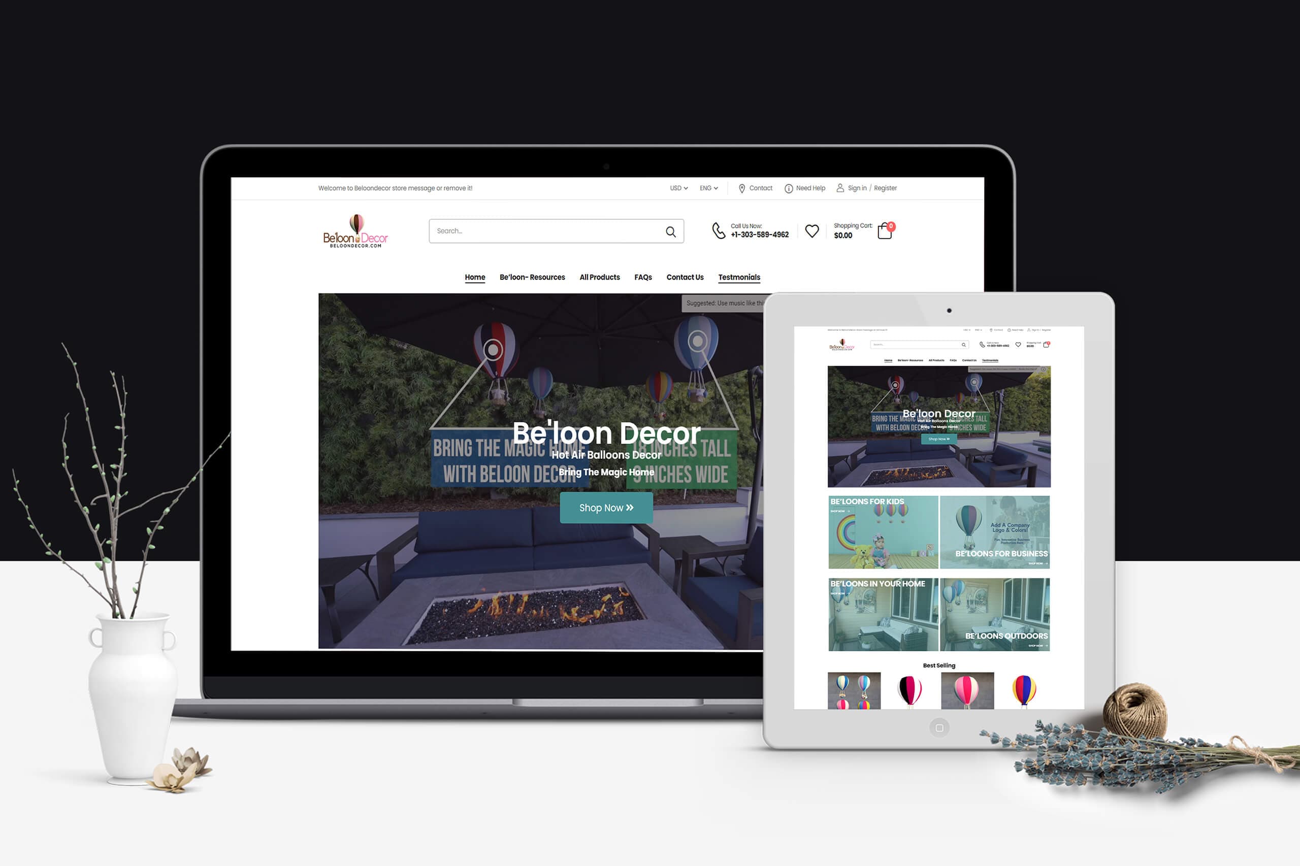 Beloon Decor website shown on laptop and tablet