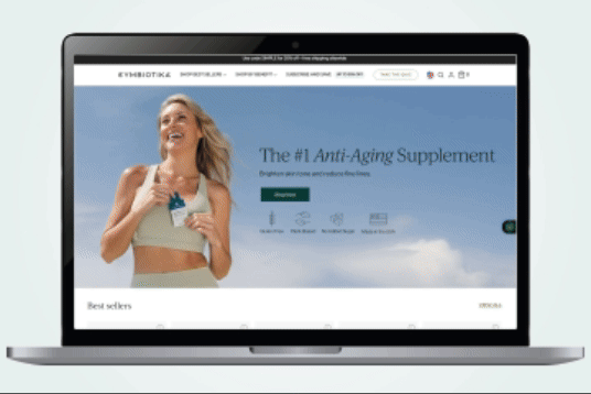 Cymbiotika wellness website shown on a laptop