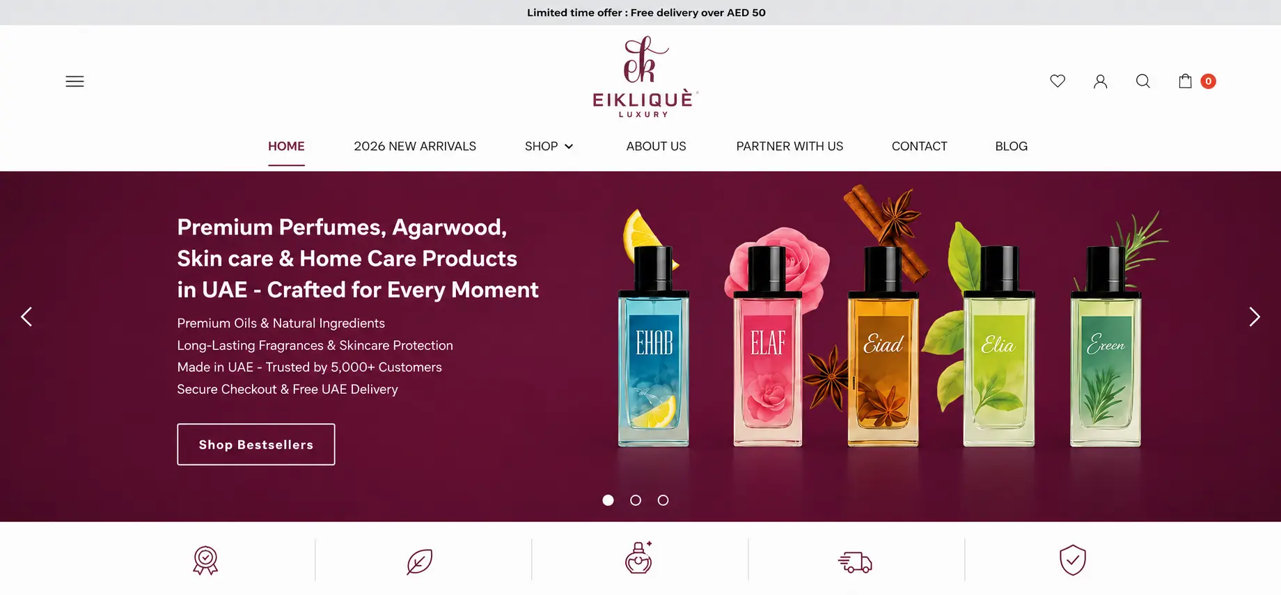 Eiklique premium beauty homepage interface