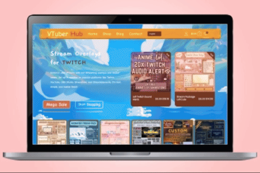 Great Vtubers digital products website shown on a laptop
