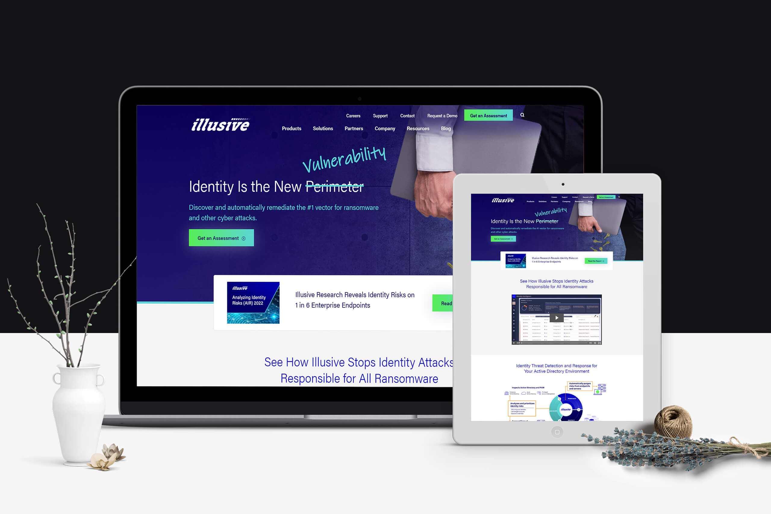 Illusive cybersecurity website shown on laptop and tablet
