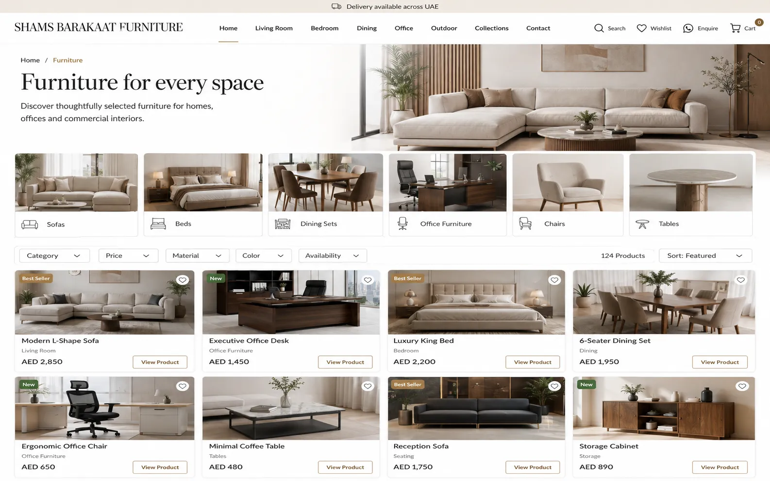 Shams Barakaat Furniture homepage interface