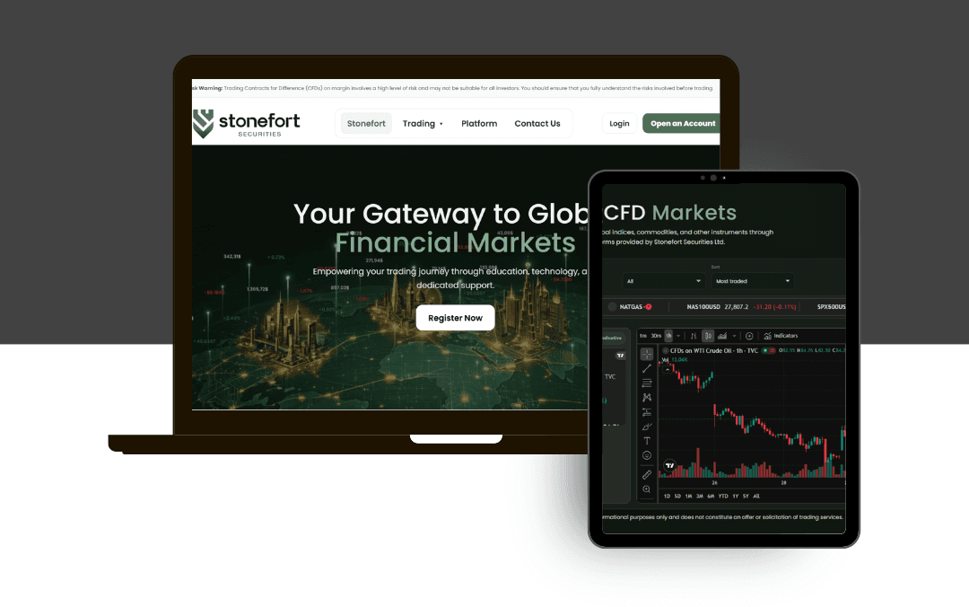Stonefort UAE financial trading website shown on laptop and tablet